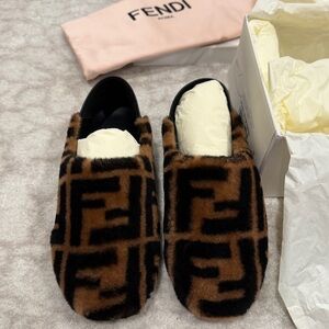 Fendi FF Shearling Fur Slippers